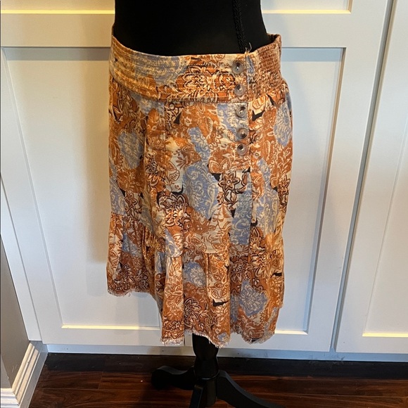 Anthropologie PILCRU A-Line Skirt in Orange and Blue Floral - Picture 6 of 6
